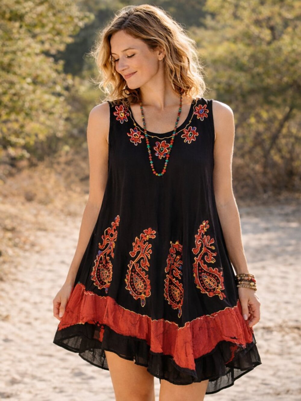 Boho Black Embroidered Tunic Dress | Free Size | Festival / Boho / Artistic Chic